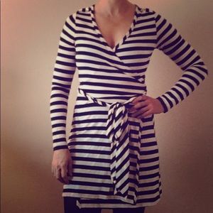 Navy Striped Wrap Dress